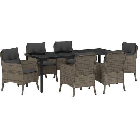 Maison Exclusive - Set da Pranzo per Giardino con cuscino 7 pcs Grigio polyrattan