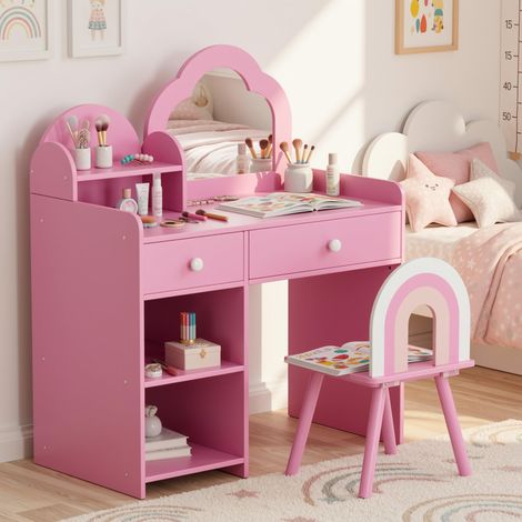 2 en 1 Coiffeuse pour Enfant avec Miroir, Coiffeuse Fille (1/5)