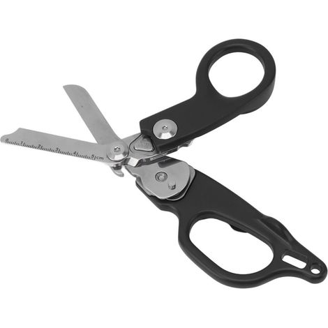 Ciseaux d'urgence, multifonctions, pliables, en alliage d'aluminium, pour une utilisation intérieure et extérieure, noirs (1/5)