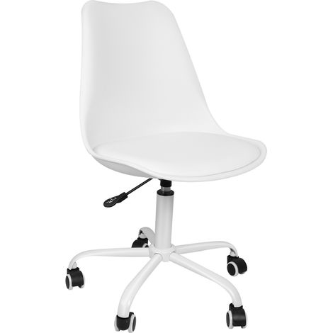 Chaise de Bureau tulipe lot de 1 pivotant Tabouret de Travail Fauteuil de Bureau Ergonomique Hauteur Réglable avec capitonné Cuir PU -Blanc (1/5)