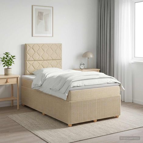 vidaXL Cama box spring con colchón Crema 120 x 190 cm Tela (1/5)