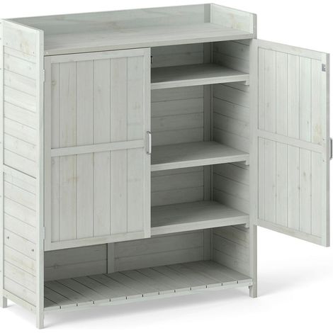 3 Étagères et Placard 2 Portes : Table de Rempotage Meuble de Jardinage pour Plantation en Bois d'Épicéa Gris (1/3)