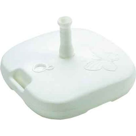 Pied de parasol 16L en résine blanche – Dimensions 44x44x12 cm – Tube extensible de 21 à 32 mm – Stabilité optimale pour jardin et terrasse – Gerimport