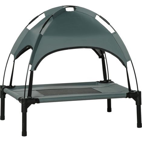 AMXCNOY Lit pour chien extérieur avec toit, lit pour animal de compagnie surélevé avec baldaquin, tissu taffetas respirant, gris, 61x46x62cm pour le confort en plein air (1/5)