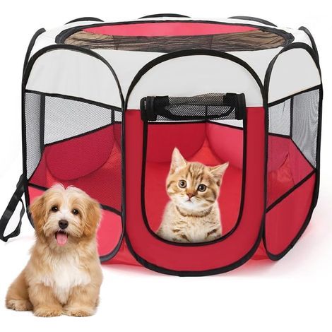 Puppy Playpen 74x74x43 cm 2 Doors Foldable Red Indoor Outdoor (1/5)