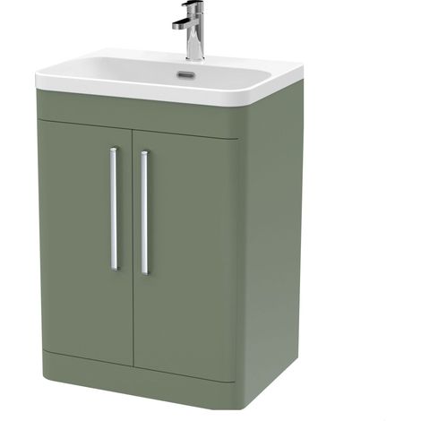 Balterley Aldershawe 600mm Floor Standing 2 Door Vanity Unit with Basin & 1 Tap Hole - Satin Green (1/4)