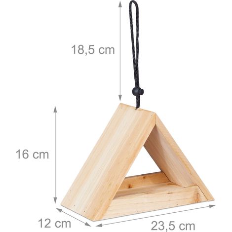 Mangiatoia per uccelli triangolare dal design pulito giardino 30 x 25 x 25 cm in legno di abete naturale 130007563