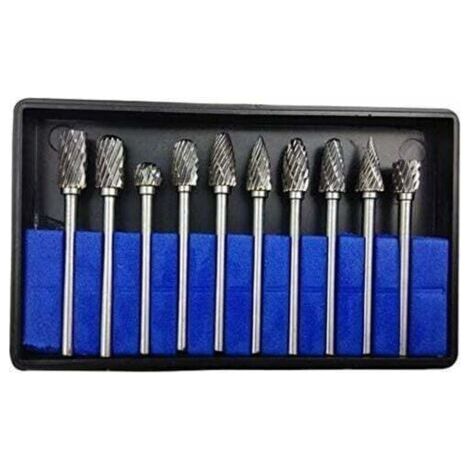 10PCS 3mmx6mm Fraises de Coupe Rotative Carbure Rotatifs Burr Dremel Outils Pour Travail Du Bois De Gravure, PerçAge (1/4)