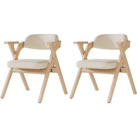 2 chaises pliantes en bois massif avec coussin en lin beige pour salle à manger et salon (1/5)