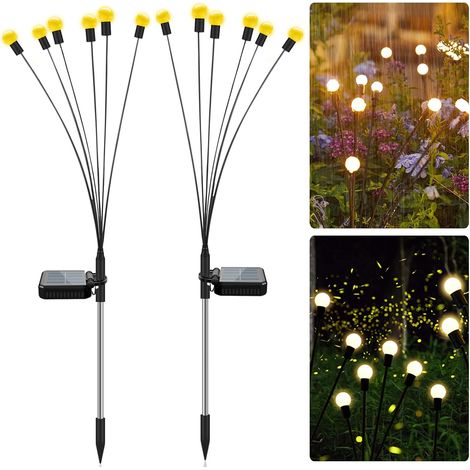 Luci solari da giardino per esterni, luci solari da giardino Firefly, luci solari da giardino impermeabili IP65 per vialetti, giardini e cortili (6 LED, confezione da 2) (1/5)