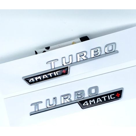 (Turbo4MATIC P, noir brillant) - Emblème 3D plat Turbo BITURBO BITURBO Plus, autocollant latéral pour aile de voiture Mercedes-Benz GT (1/5)