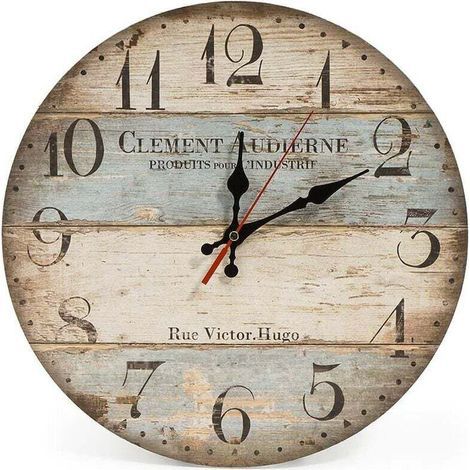 12 Zoll Wanduhr Vintage Wanduhr Geräuschlose Holz-Wanduhr für Wohnzimmer, Küche, Büro und Schlafzimmer (Streifenmuster) (1/5)