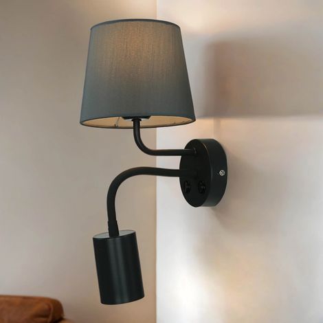 Applique d'intérieur avec abat-jour en tissu gris au design moderne avec une petite lampe de chevet GU10 - Gris