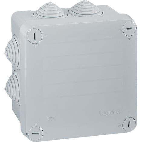 Boîte carrée 105x105x55 étanche Plexo gris - embout gradins (7) -IP55/IK07- 650°C - Legrand (092207)