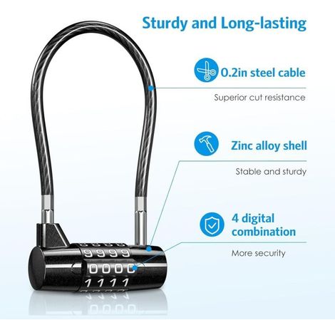 Cadenas Code 4 Chiffres Upgraded, Cadena à Anse Longue, Cadenas Exterieur avec Code, Étanche, Cadena à Combinaison Câble pour Casier de Gymnase, Vélo, Cabane