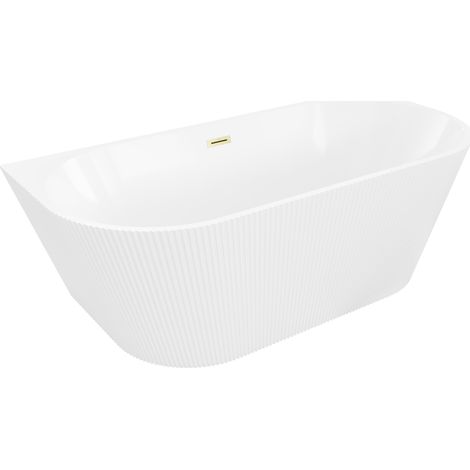 Mexen Oris freistehende, gerillte Wanne an der Wand 150 x 75 cm, weiß, Überlauf gold gebürstet - 52871507500-55 (1/5)