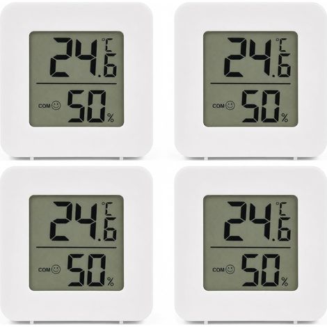4 Mini Thermomètres Hygromètres Numériques Intérieur, Petit Capteur de Température Humidité Haute Précision, Station Météo pour Maison Chambre Cave Bureau, Mise à Jour 10 Secondes – Blanc (1/5)