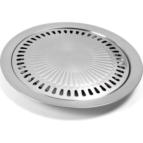 Poêle à griller ronde coréenne en acier inoxydable antiadhésif pour barbecue, camping et cuisine (1/5)