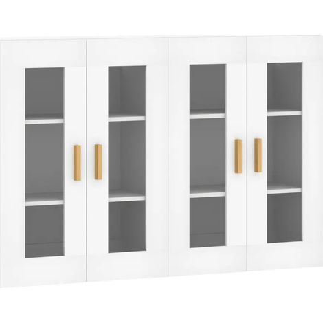 Set di 2 pensili da parete dal design contemporaneo con ampio spazio contenitivo 69,5 x 34 x 90 cm legno bianco 020055399