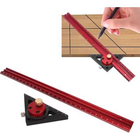300-mm-Holzbearbeitungs-Anreißlineal, Lineal aus perforierter Aluminiumlegierung, 360° drehbare Anreißhilfe, Winkel- und Stützlineal (1/5)