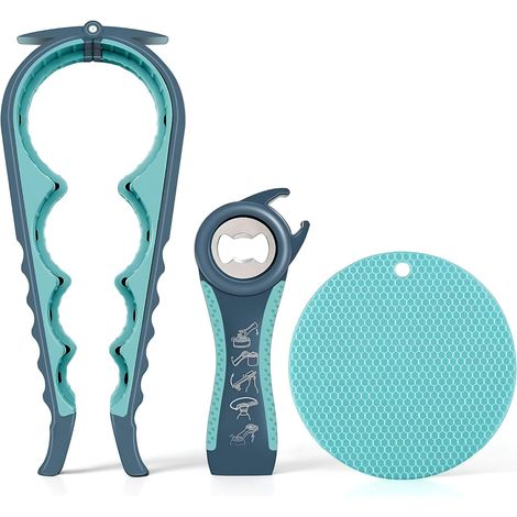Ouvre-bocal pour mains faibles, personnes âgées souffrant d'arthrite, décapsuleur multifonction 5 en 1 pour mains arthritiques avec caoutchouc antidérapant (1/4)