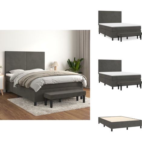 Boxspringbett mit Matratze Dunkelgrau 140x200 cm Samt - Samtbett - Boxspringbett - Doppelbett - Bettauflage - Nachttisch (1/5)