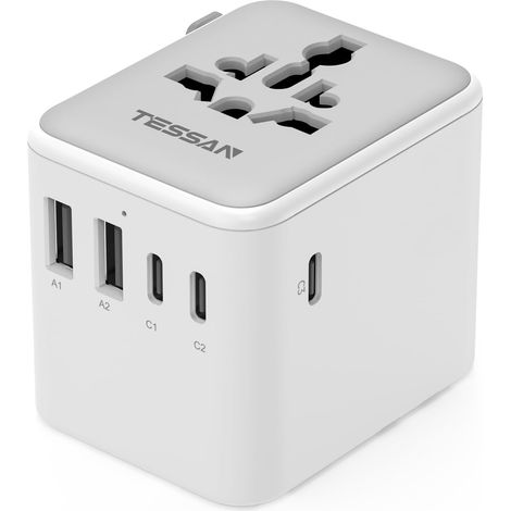 Adaptateur Prise Universelle avec 3 USB C Puissance Totale 28W Adaptateur Universel de Voyage avec 5 USB, Adaptateur Voyage France vers USA Anglaise Thailande Japon Australie Chine Brésil (1/5)