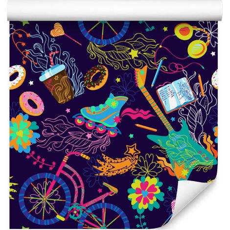 Bunte Jugendcollage-Tapete für Wohn- und Schlafzimmer, 50 x 1000 cm (1/5)