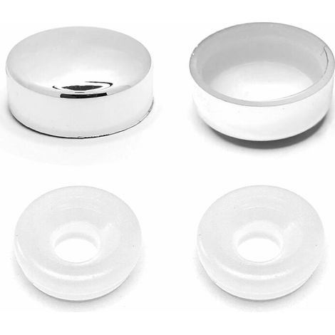 – Lot de 2 cache vis plastique chromé Ø20mm brillant – Avec rondelle cuvette pour douche et robinet – Masque décoratif miroir (1/3)