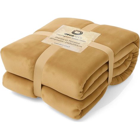 Plaid Sherpa Flanelle XXL 200x240 Beige - Couvre-Lit Épais 480g/m² (Taille Couple)