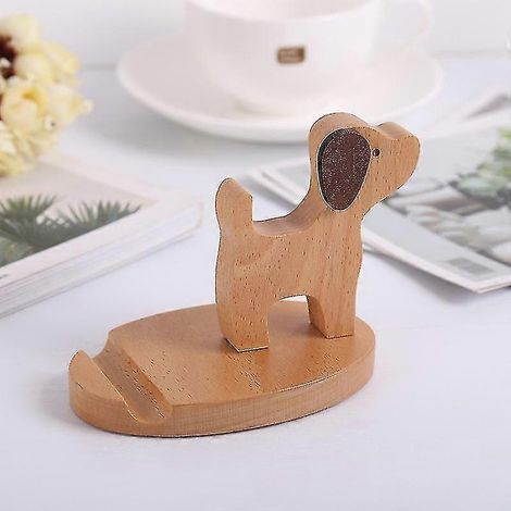 Support en bois pour smartphone (1 pièce), support de téléphone/tablette en forme d'animal (nouveau chiot) (1/5)