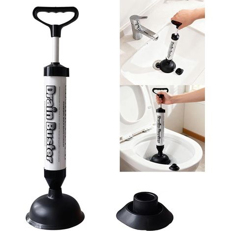 Déboucheur à ventouse avec 2 embouts - Pompe haute pression pour canalisation WC, lavabo, douche et baignoire - Ventouse puissante ergonomique et durable (1/5)