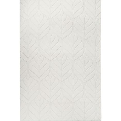 Tappeto in pelliccia sintetica di coniglio a pelo lungo, motivo a foglie, 160 x 230 cm, bianco sporco, Mitchell (1/5)