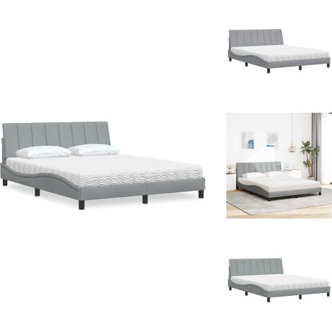 Lit avec matelas gris clair 160x200 cm tissu - Lit - Lits - Meuble De Chambre À Coucher - Sommier (1/5)