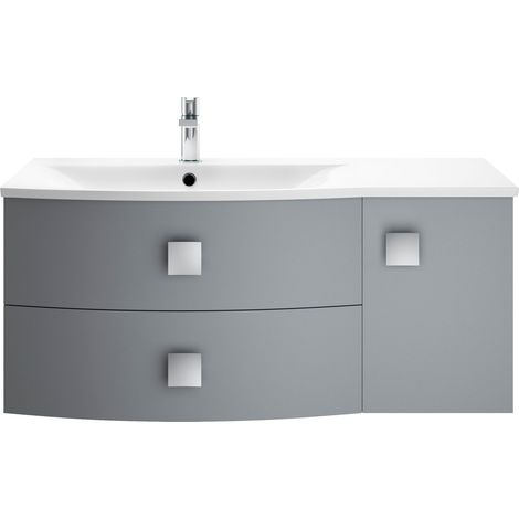 Gentleshaw Contemporary 1 Door 2 Drawer Left-Hand Wall Hung Vanity Unit with Curved Basin, Dove Grey, 1000mm