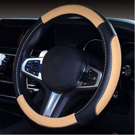 Lenkradbezüge aus Mikrofaser, weich, rutschfest, universeller Lenkradschutz, Autozubehör, Dekoration (Beige Schwarz-3) (1/5)