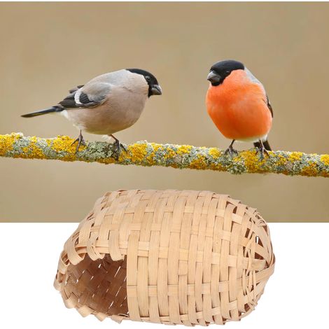 Lot de 2 nids d'oiseaux tressés en bambou à la main avec crochets, décoration de jardin extérieur (1/5)