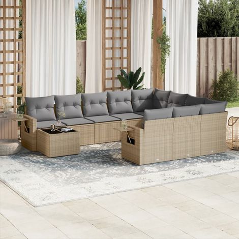 Salon de jardin 11 pcs avec coussins beige résine tressée (1/5)
