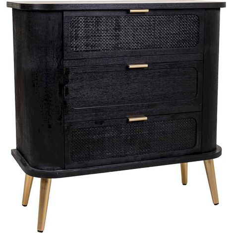 Commode bois noir et bambou style contemporain élégant - noir bois foncé et accents dorés (1/5)