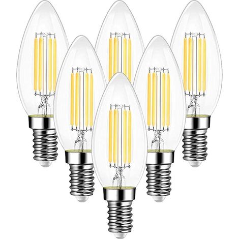 QAZQA Ampoule Filament Bougie Vintage LED E14, Ampoules 6W LED Filament équivalent Incandescente 60W, E14 Ampoules Culot Vintage Blanc Chaud 2700K 600LM, Lot de 6 (1/5)