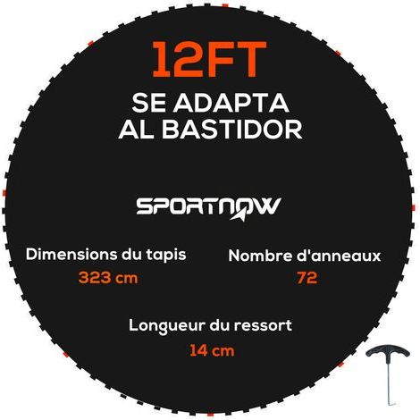 Tapis de rechange pour trampoline tapis de saut de remplacement, compatible trampoline Ø 3,7 m et ressorts de 14 cm