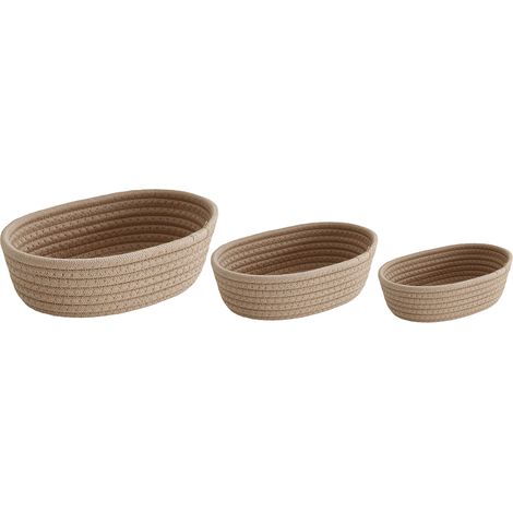 Lot de 3 paniers de rangement ovales de bureau en corde de coton tressée à la main, couleur kaki, pour maquillage et en-cas. (1/5)