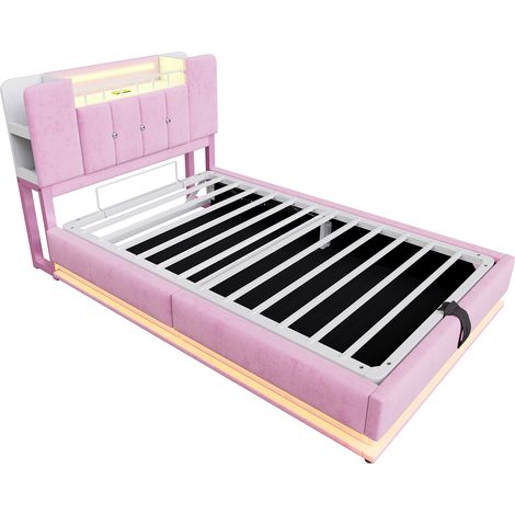 Cama infantil tapizada con LED, puerto USB y almacenaje hidráulico 90 x 200 cm HOMVRA (1/5)