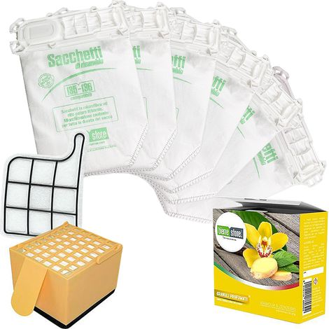 Sacchetti folletto vk 135-136 6 pz + granuli profumati vaniglia e zenzero+ filtri compatibili (1/2)