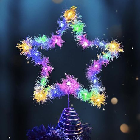 Beleuchteter Weihnachtsbaumstern, 10 LEDs, 20 x 25 cm, aus glitzerndem Metall, ideal für Zuhause, Partys und andere Anlässe. (1/5)