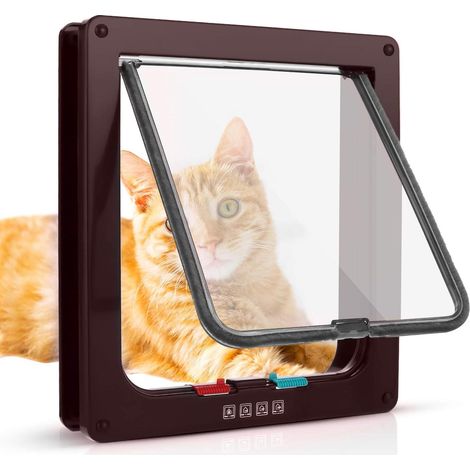 Porte pour chat brun M-16 15,7 x 5,5 cm, à ouverture magnétique 4 directions, idéale chats et petits chiens, avec tunnel intégré (1/5)