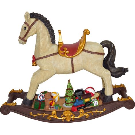 Cavalluccio a dondolo con albero e doni natalizi con luci led h 48 cm (1/3)