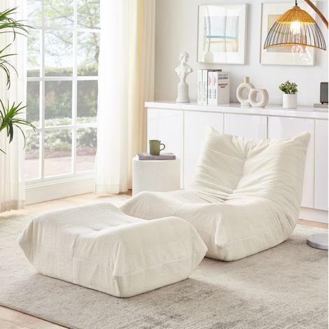 Fauteuil relax avec repose-pieds en mousse beige OKMYHOME (1/5)