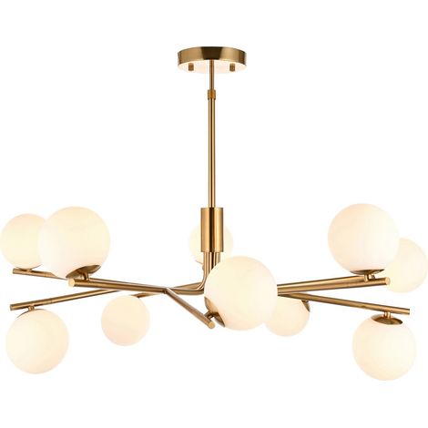 Endon Aaron Suspension multi-bras, plaque en laiton vieilli brossé et verre opale mat, 10 ampoules G9 (1/5)