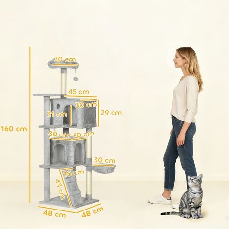 Albero tiragraffi 160 cm a più livelli con amaca, cucce, scala e pali in sisal DESVIAE (1/3)